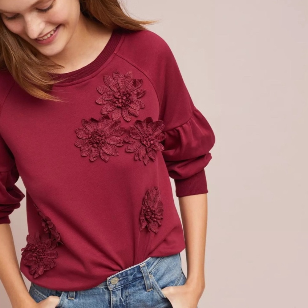 Anthropologie Floral Applique Sweatshirt XS